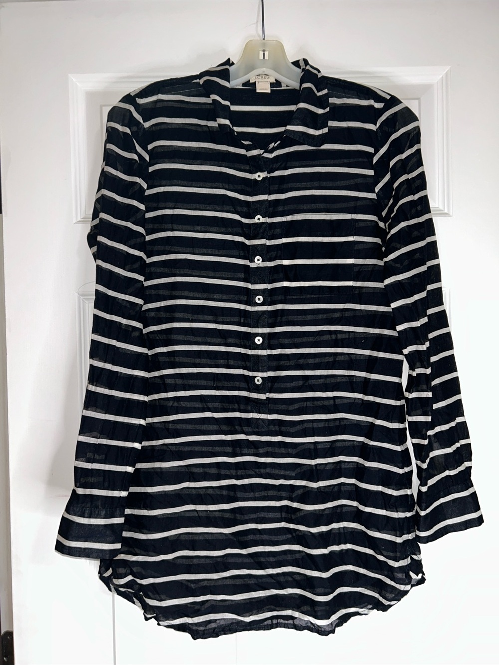 J. Crew Black and White Striped Button-Front Swim Coverup